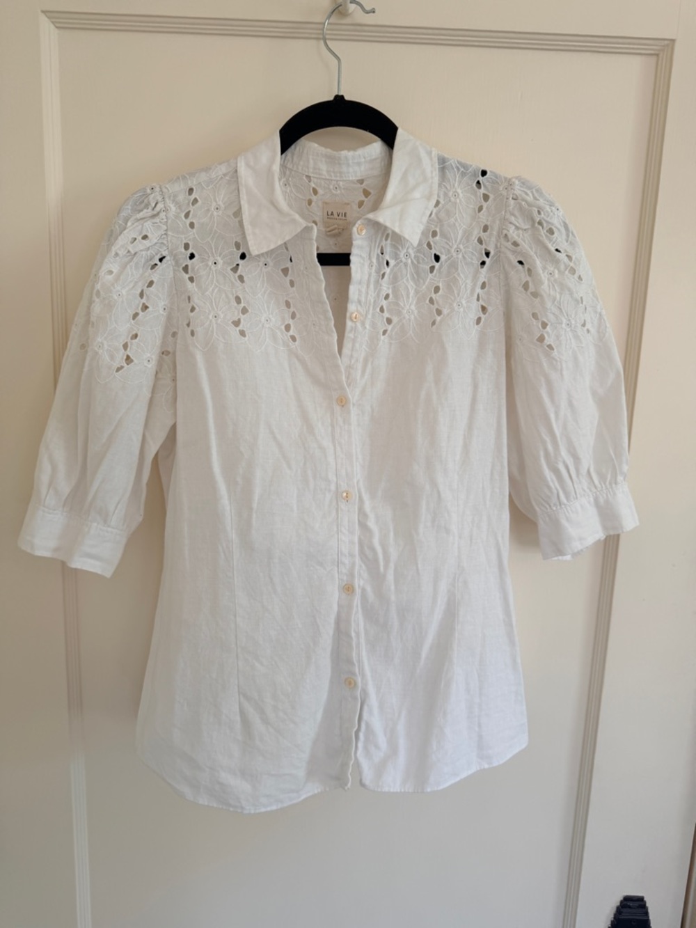 La Vie Rebecca Taylor Linen Cotton Embroidered Short Sleeve - Size S